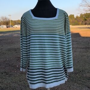 Susan Graver Green and White Striped Sweater